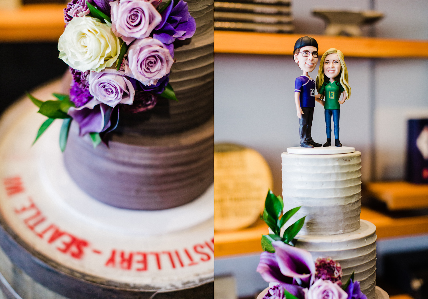 Westland Distillery Indoor Wedding Venue with Purple Ombre Cake by Honey Crumb Cake Studio