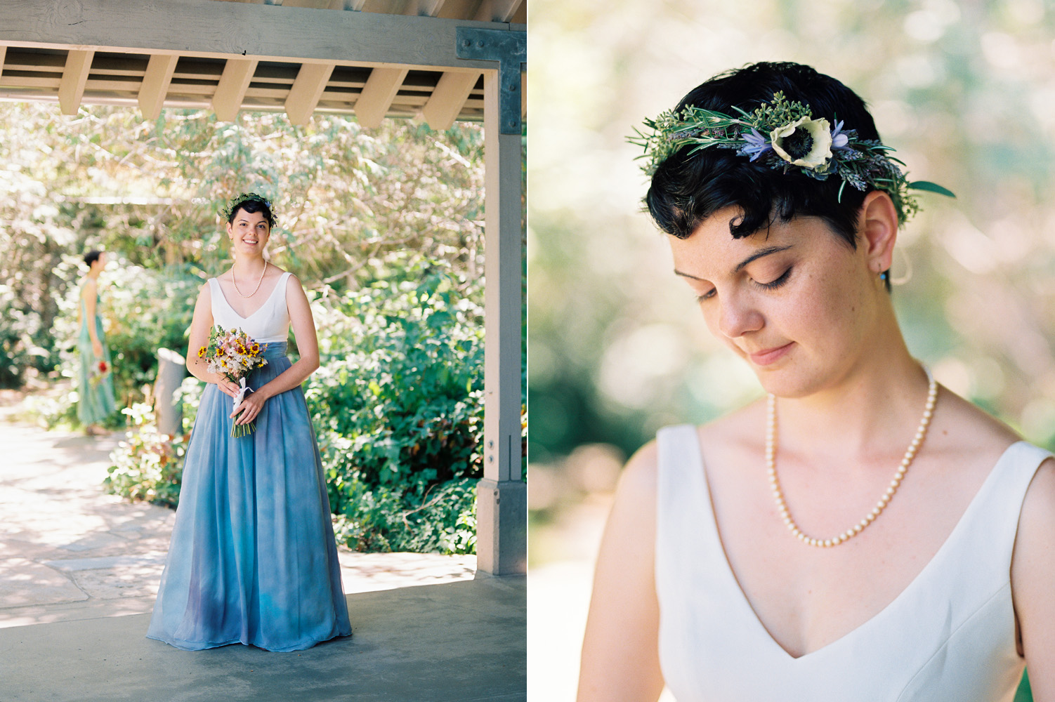 Hand dyed wedding dress and a DIY flower crown wedding photography at Rattlesnake Lake