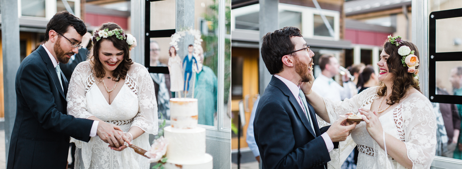 center for urban horticulture wedding cake cutting candid photography.jpg