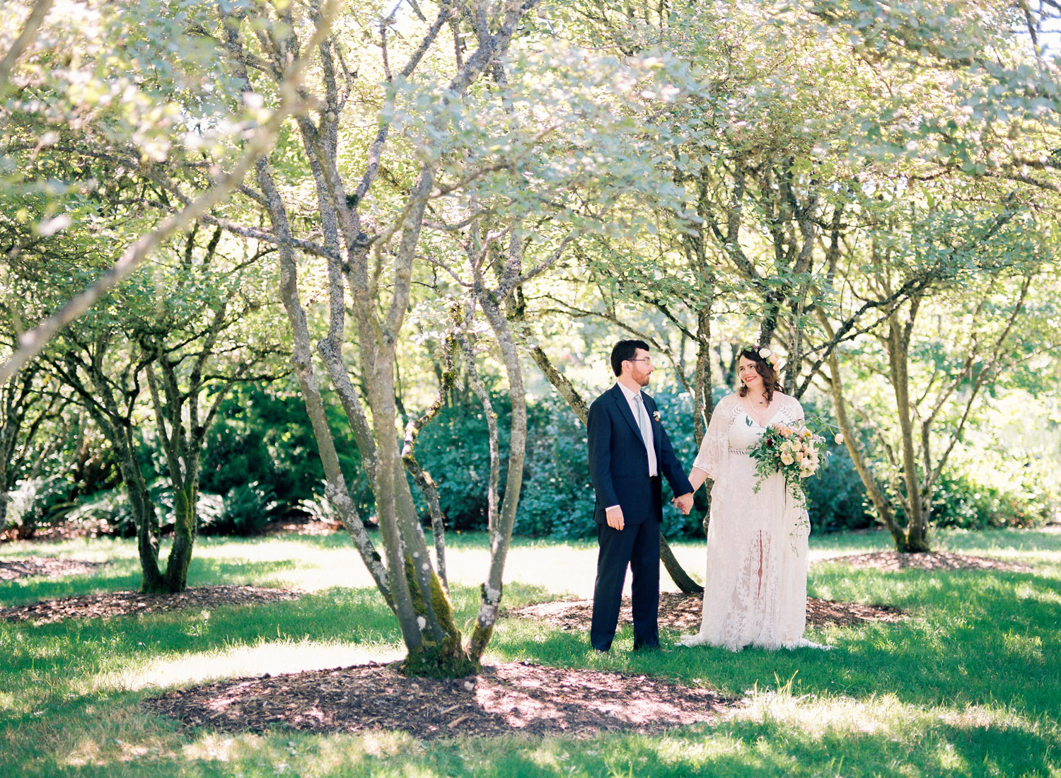 Boho Bride and Groom at the University of Washington Center for Urban Horticulture Summer wedding