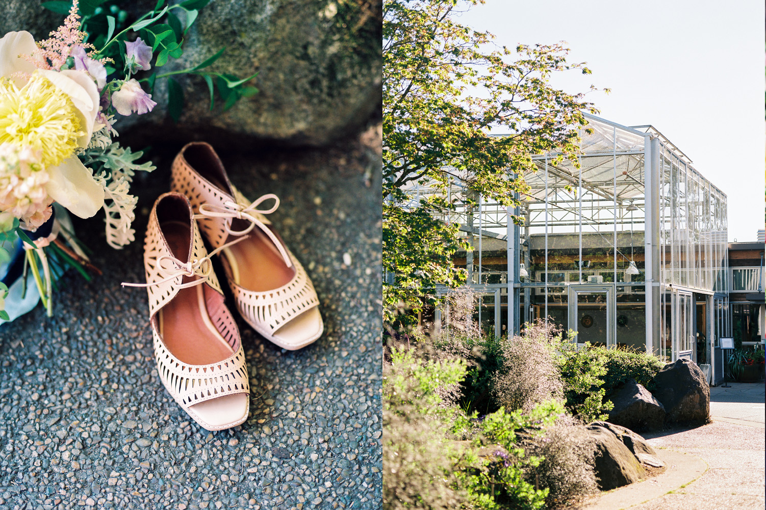 Vintage Seattle wedding details and brides shoes