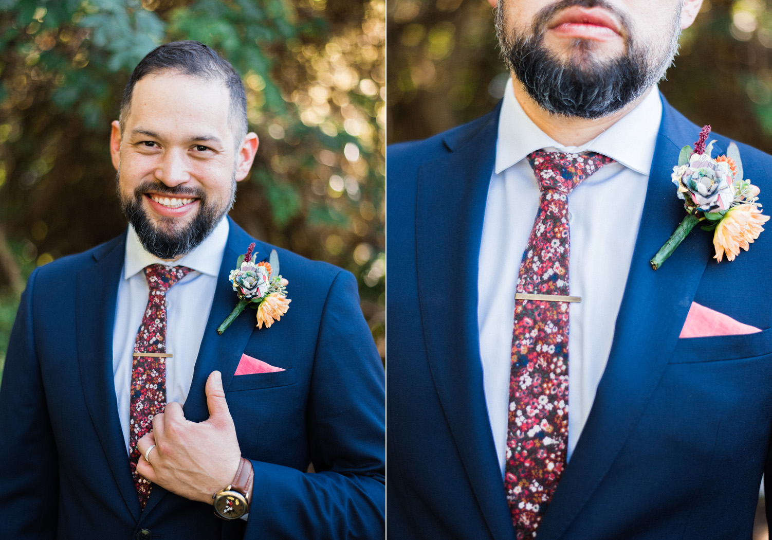 Seattle Wedding Photography Groom Wardrobe Floral Skinny Tie.jpg