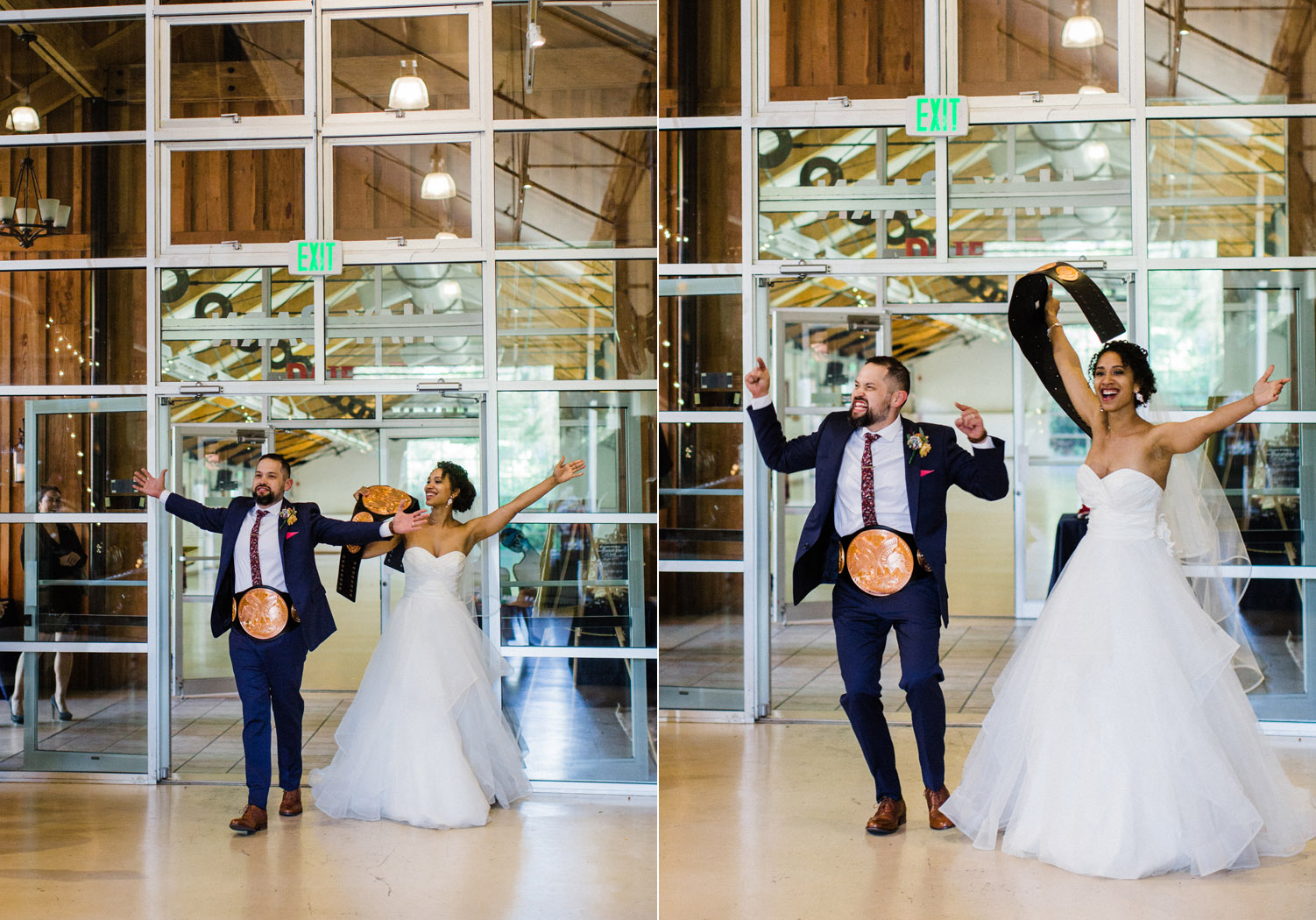 Seattle wedding photography wrestling belts grand entrance.jpg