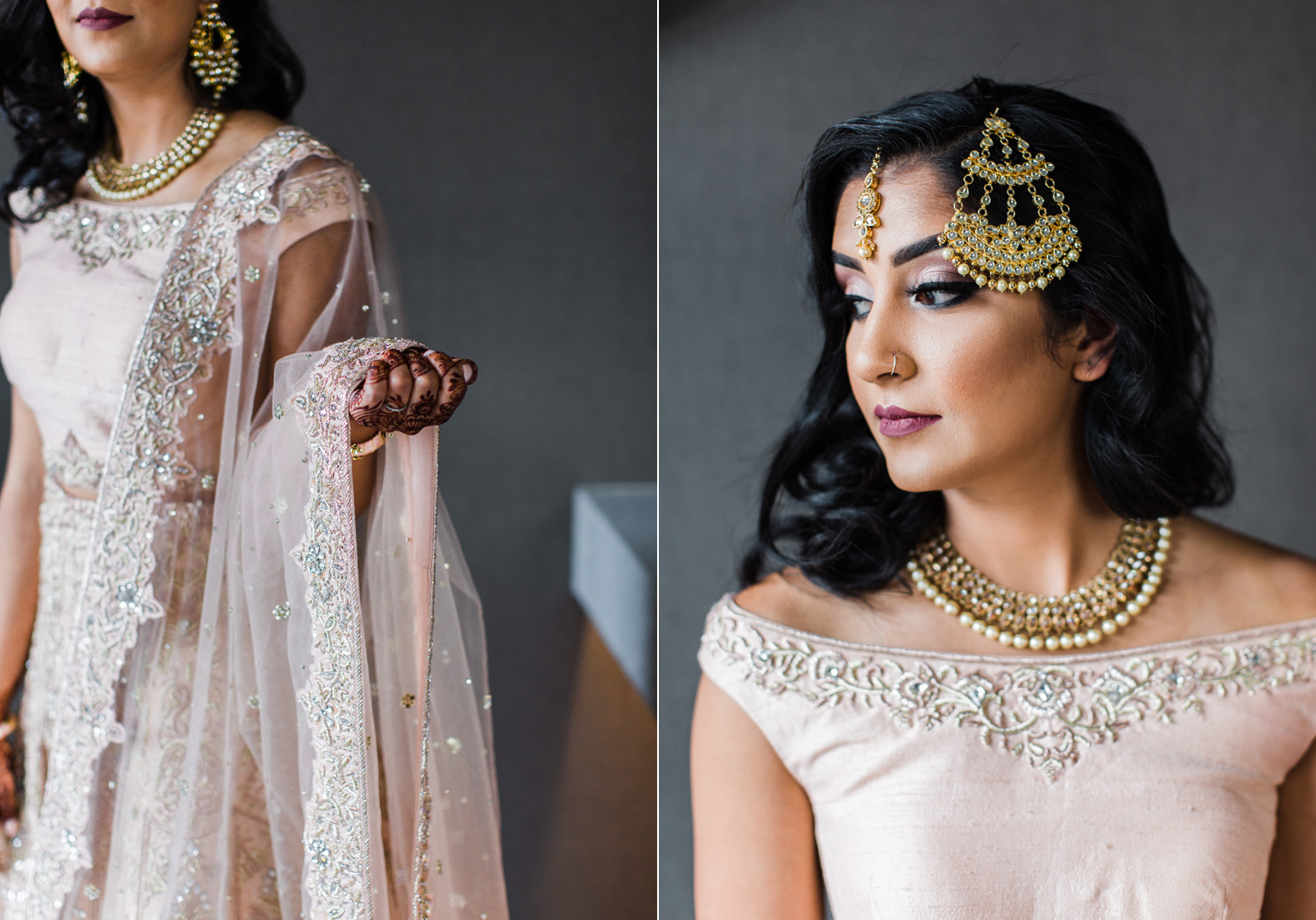 Alexandra Knight Photography Seattle Indian Wedding Photographer bride in blush pink lehenga and gold jewelry.jpg