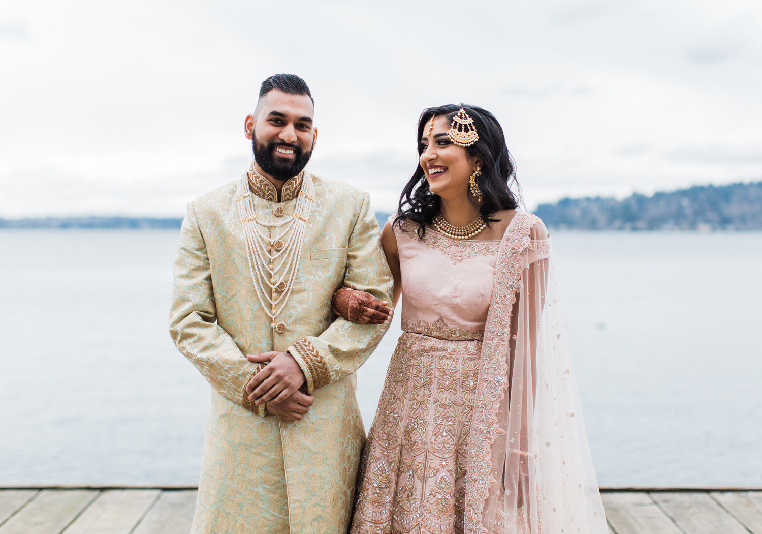 Alexandra Knight Photography Seattle Indian Wedding Photographer blush pink and gold bride and groom dress.jpg