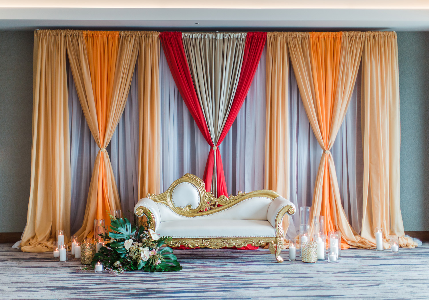 Alexandra Knight Photography Seattle Indian Wedding Photographer orange and red wedding mandap drape ceremony installation.jpg