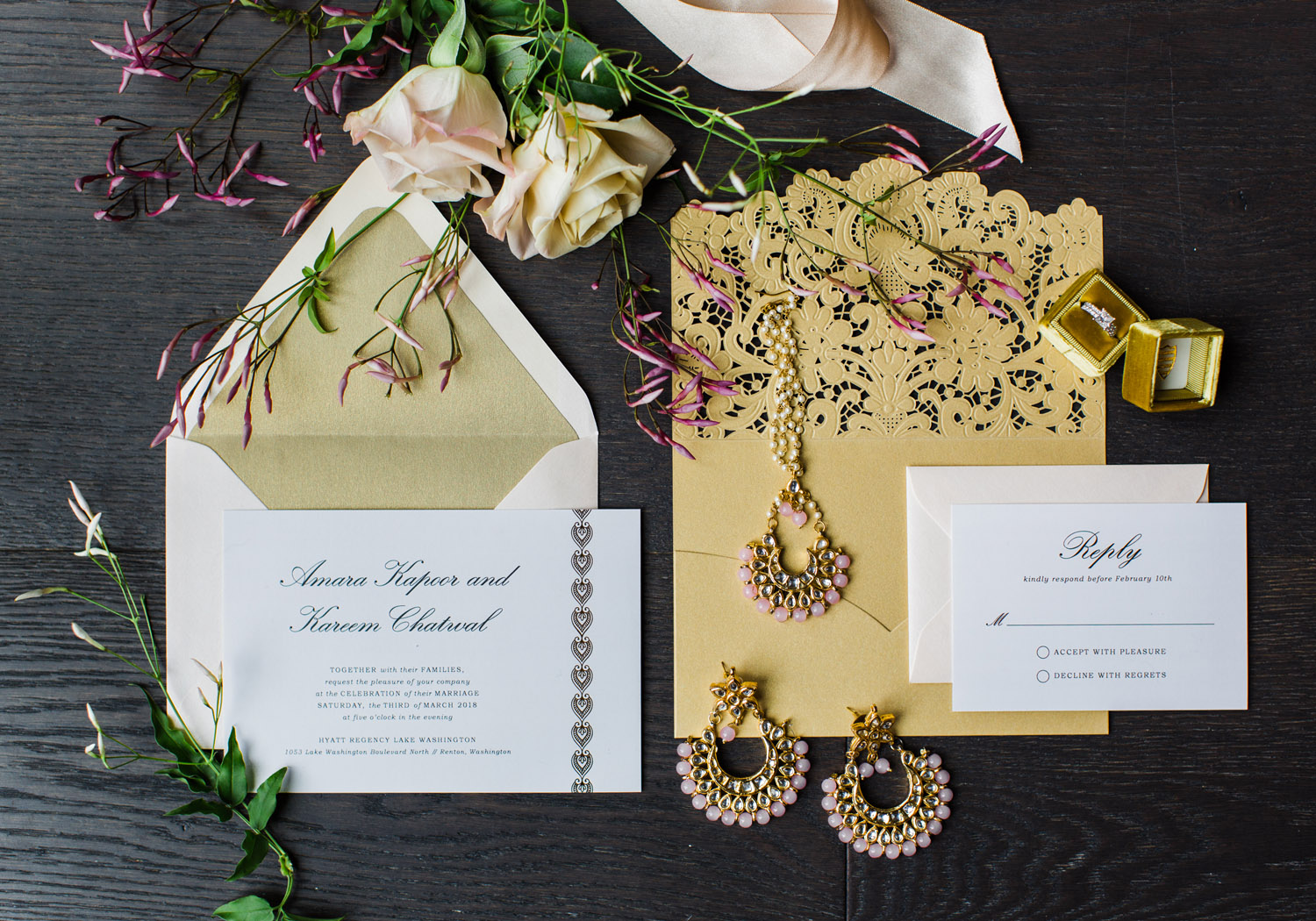 Alexandra Knight Photography Seattle Wedding Photography gold glitter custom wedding invitation.jpg