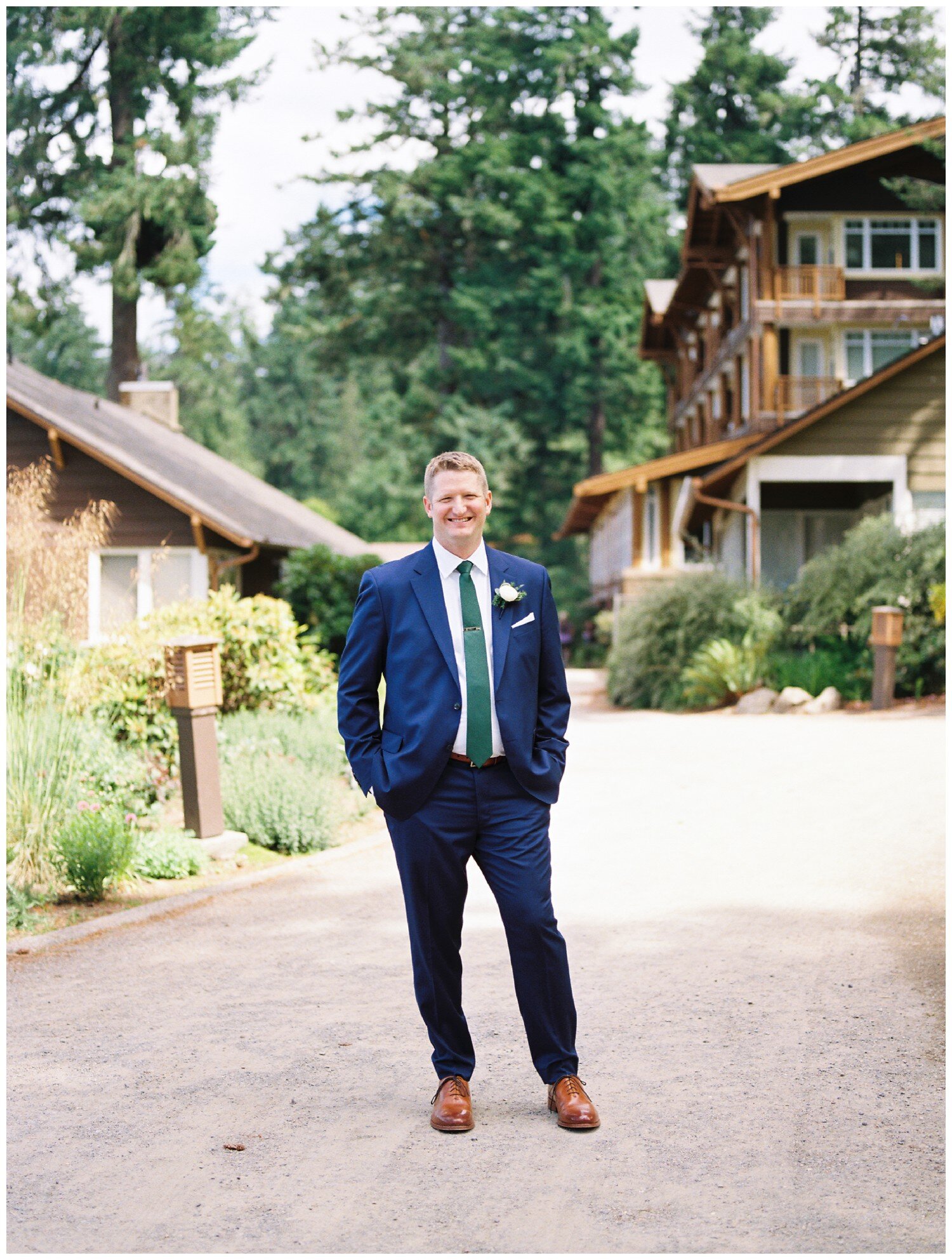 Alderbrook Resort groom in royal blue suit
