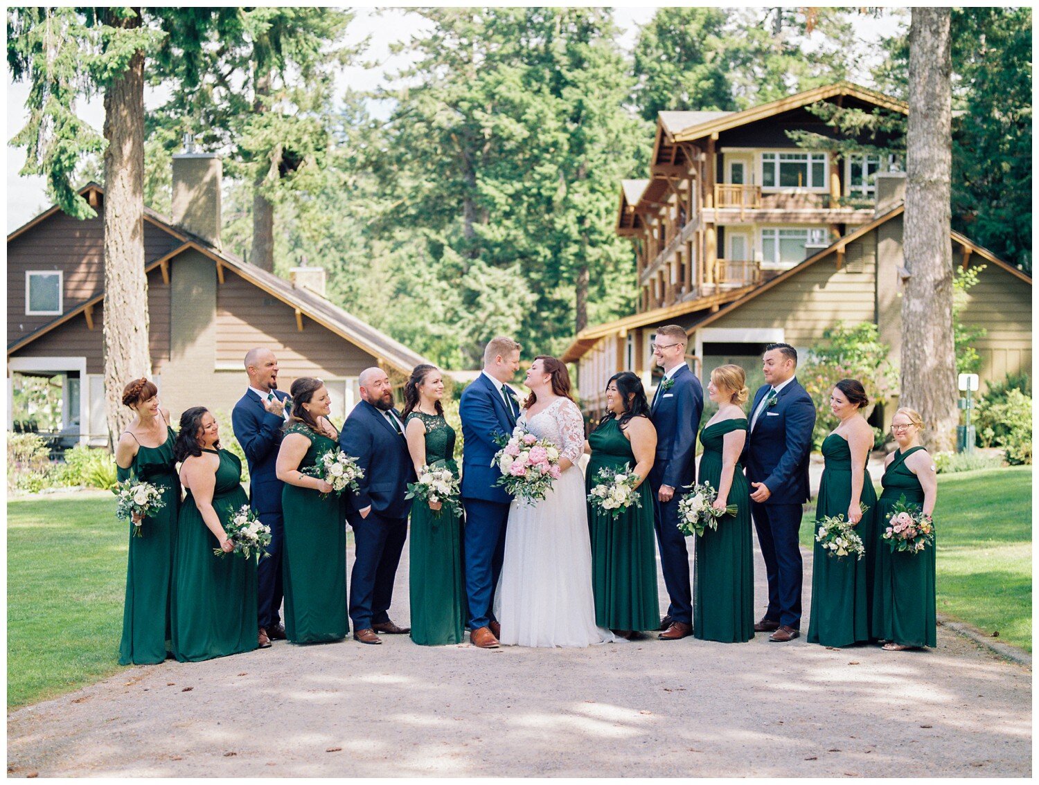 Alderbrook Resort wedding party wearing emerald green 