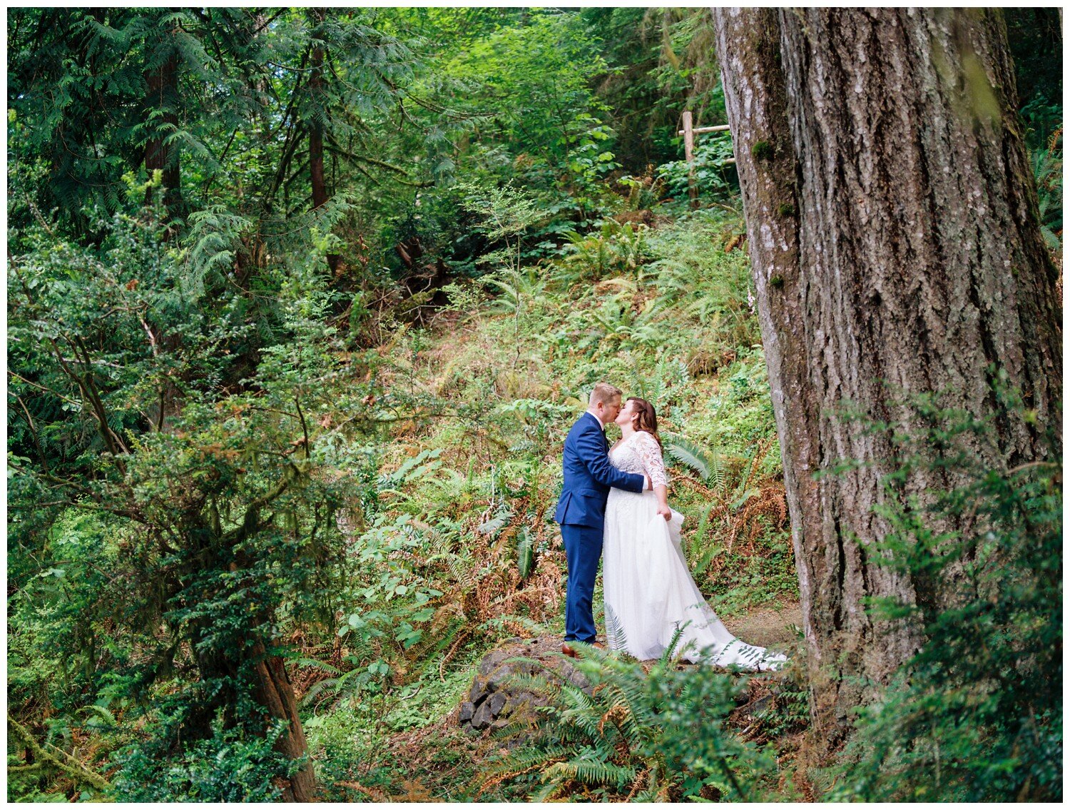 Alderbrook Resort bride and groom forest wedding photography