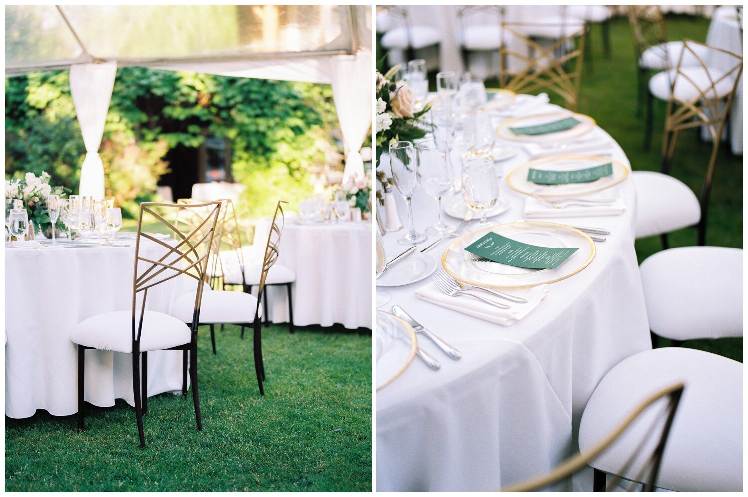 White and green wedding reception at Alderbrook Resort