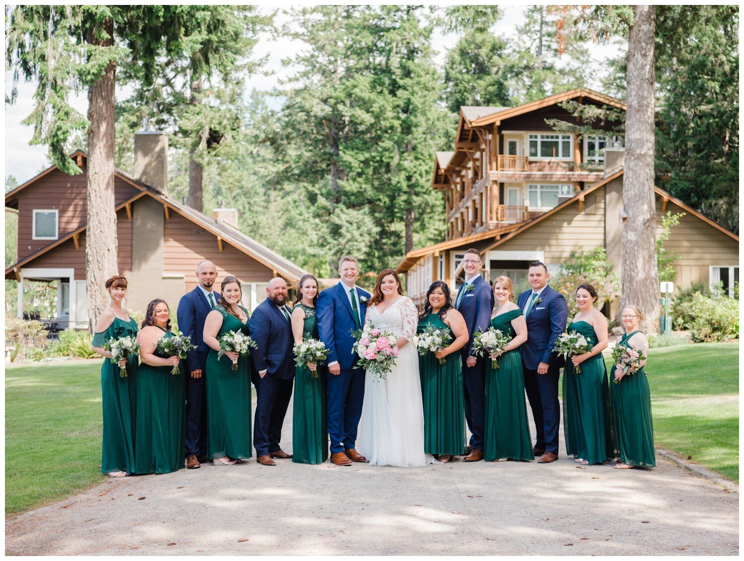 Alderbrook Resort wedding party in emerald green