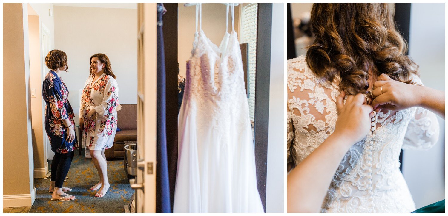 A bride getting dressed at Alderbrook Resort