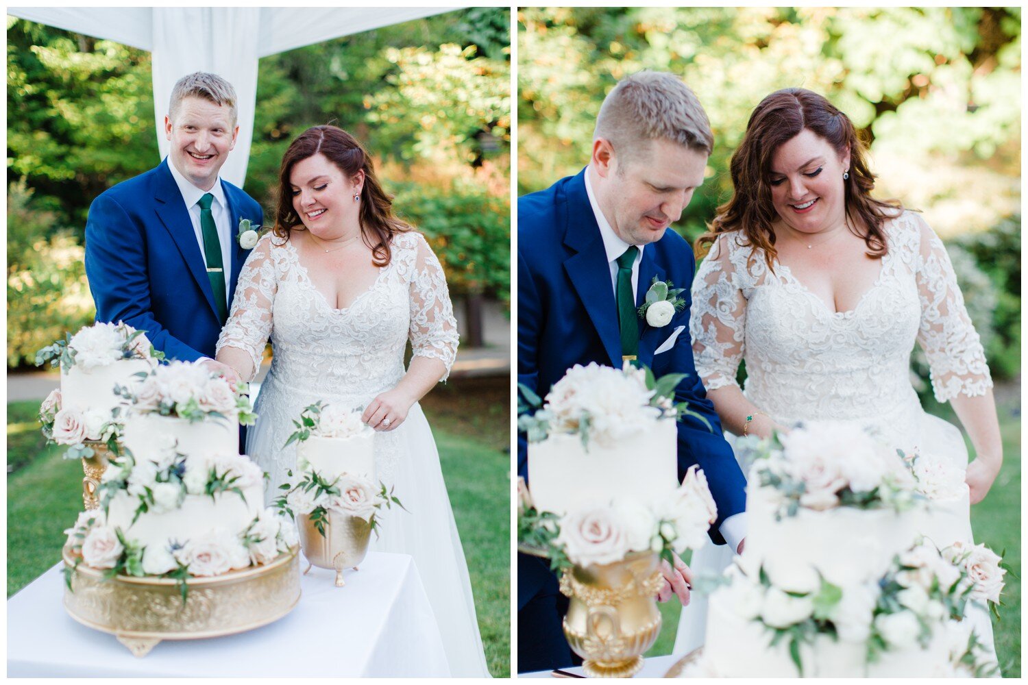 Wedding cake cutting at Alderbrook Resort and Spa