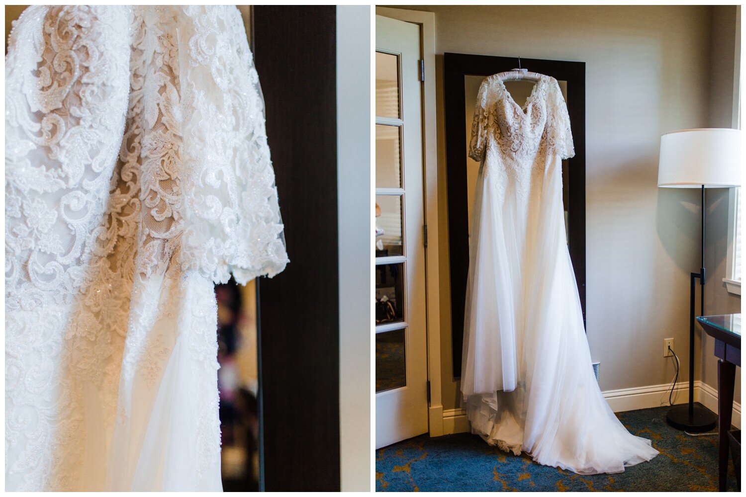 The bride's Pronovias wedding dress at Alderbrook Resort