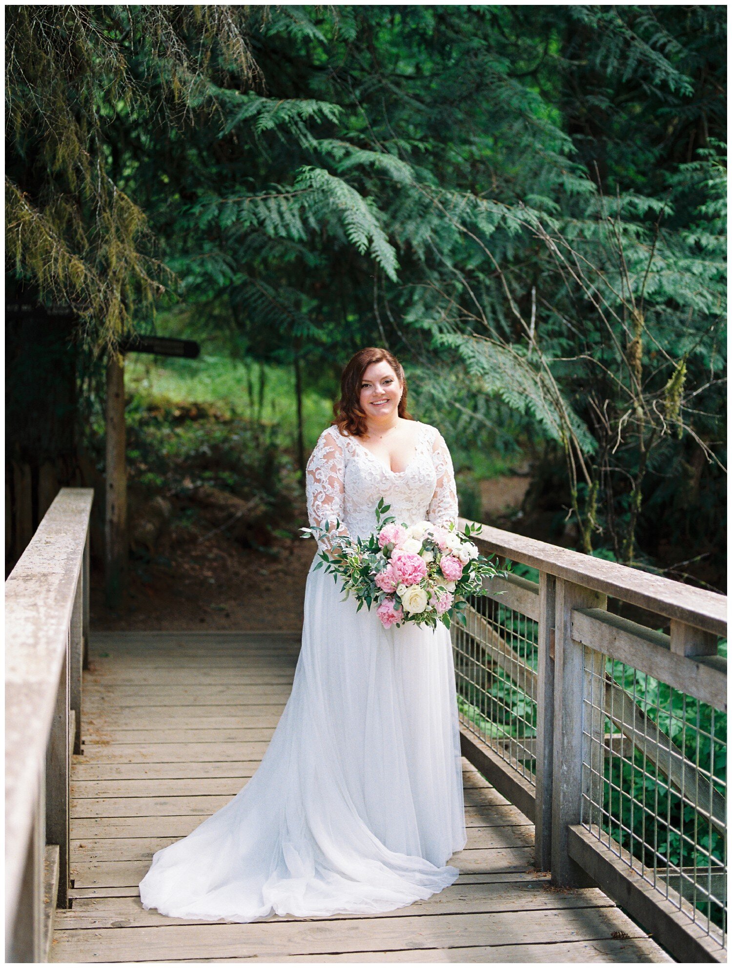 Bride in her Pronovias wedding dress at Alderbrook Resort