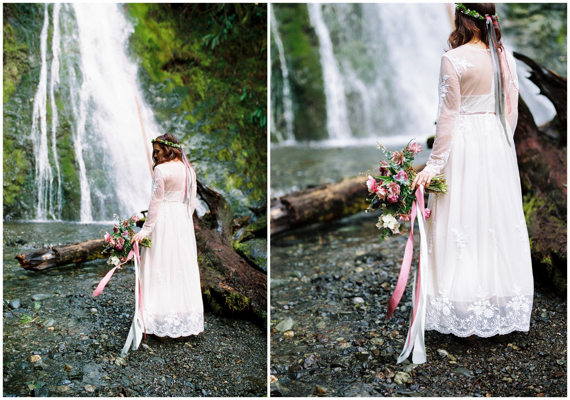 Boho burgundy and white wedding flowers in Olympic National Park