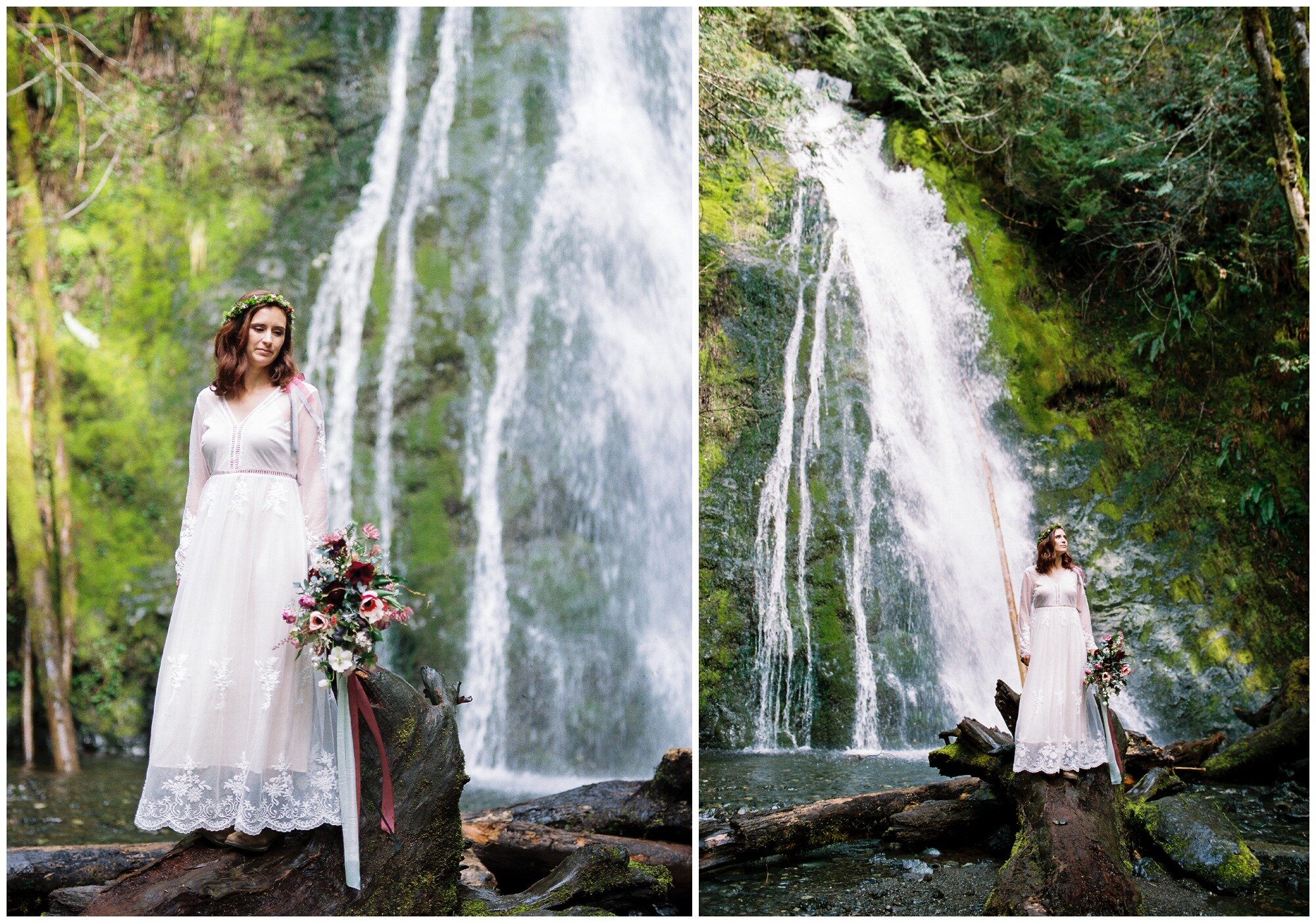 Boho waterfall wedding in the Olympic National Park