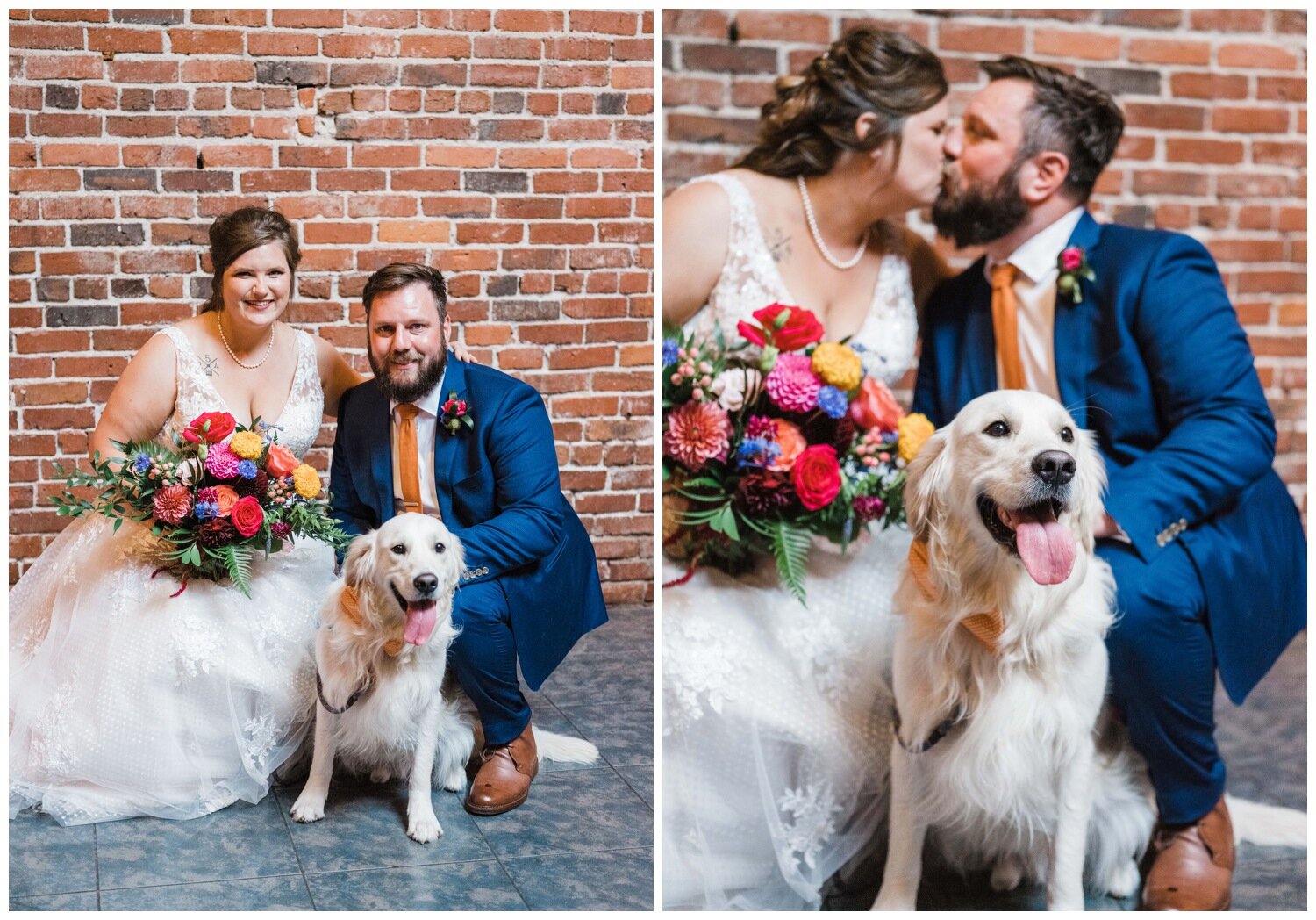 Bride and Groom with their dog at Georgetown Ballroom in Seattle