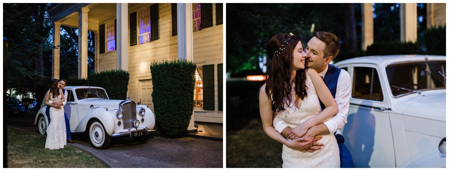 British Motor Coach Wedding Getaway Car at the Rainier Chapter House 