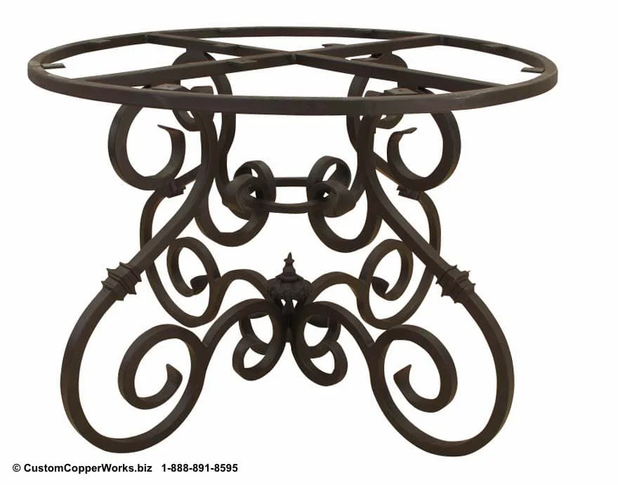   CANELA  &nbsp;HAND-FORGED, EXAGGERATED LEG CURLS, WROUGHT IRON TABLE BASE FOR ROUND COPPER TABLE TOP #84.   