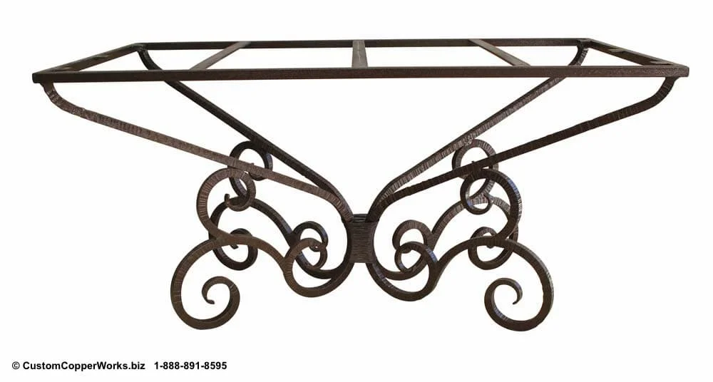    CONSUELA   DOUBLE, HAND-FORGED IRON BASE MODIFIED FOR RECTANGLE OR OVAL COPPER TABLE TOP. 