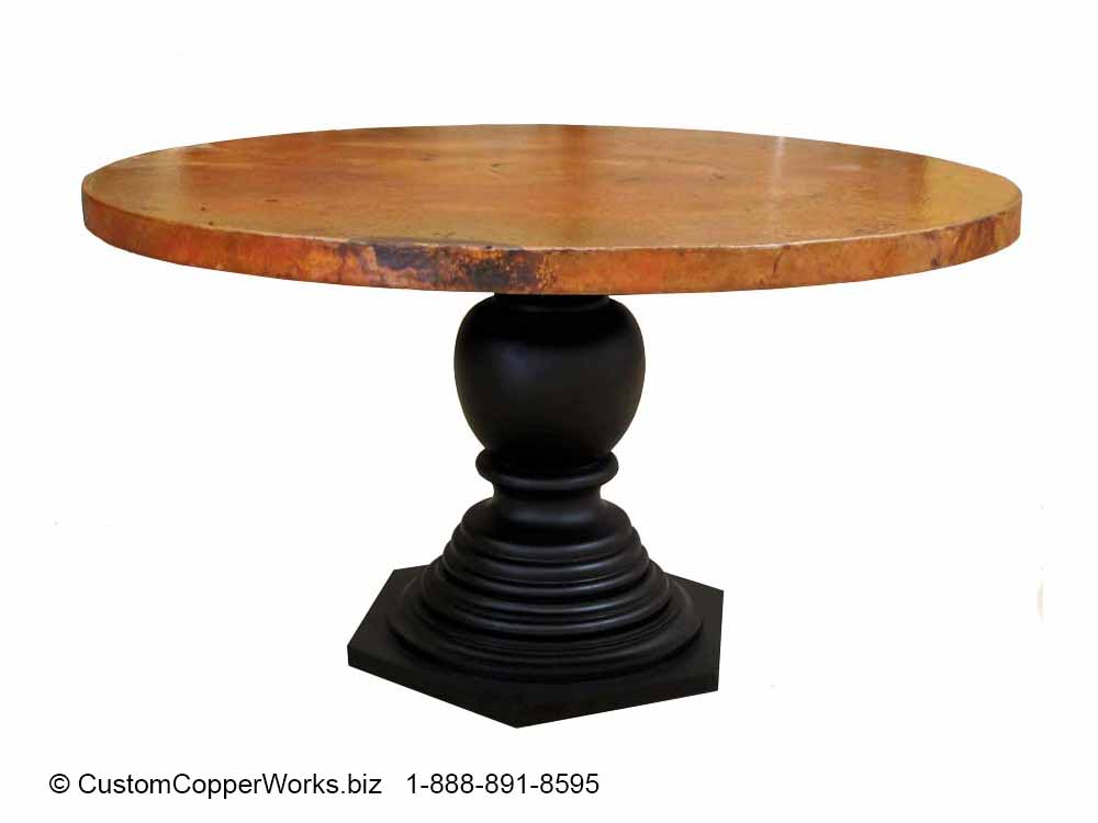 Copper Top Round Dining Table Corina, Round Dining Table Base Wood