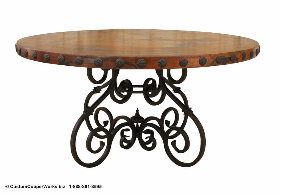 Round Copper Top Dining Room Table, Round Wrought Iron Dining Table