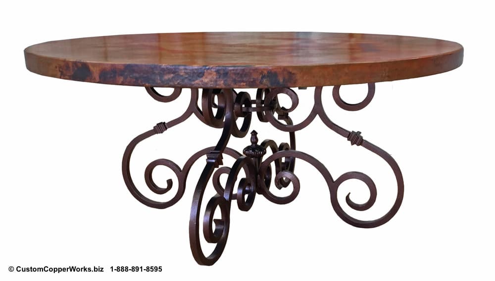 Copper Top Round Dining Room Table, Round Dining Table With Iron Base