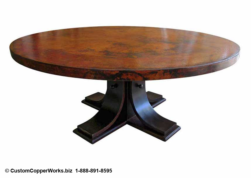 Copper Top Round Dining Table Hammered, Copper Top Round Dining Table