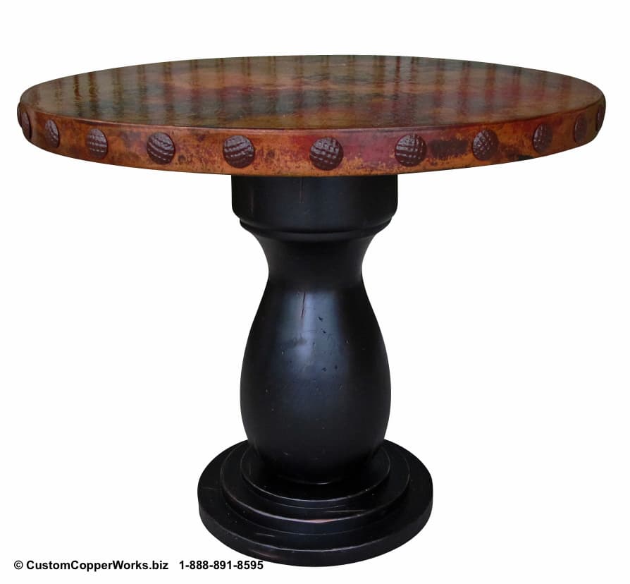Copper Top Round Dining Table Rustic, Hammered Copper Top Round Dining Table