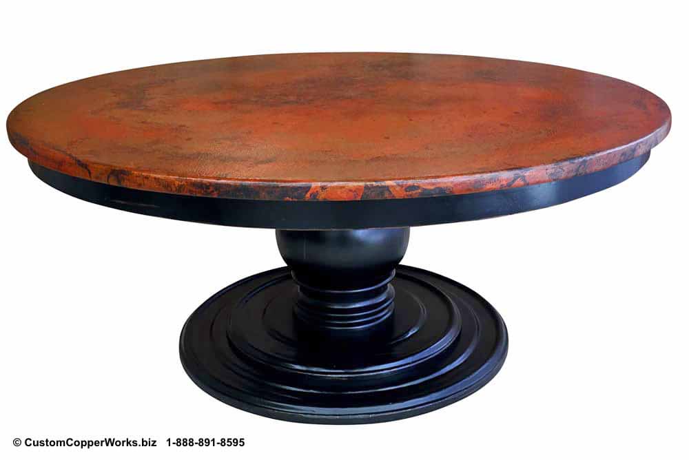 Hammered Copper Top Round Dining Table, 72 Inch Round Pedestal Dining Table