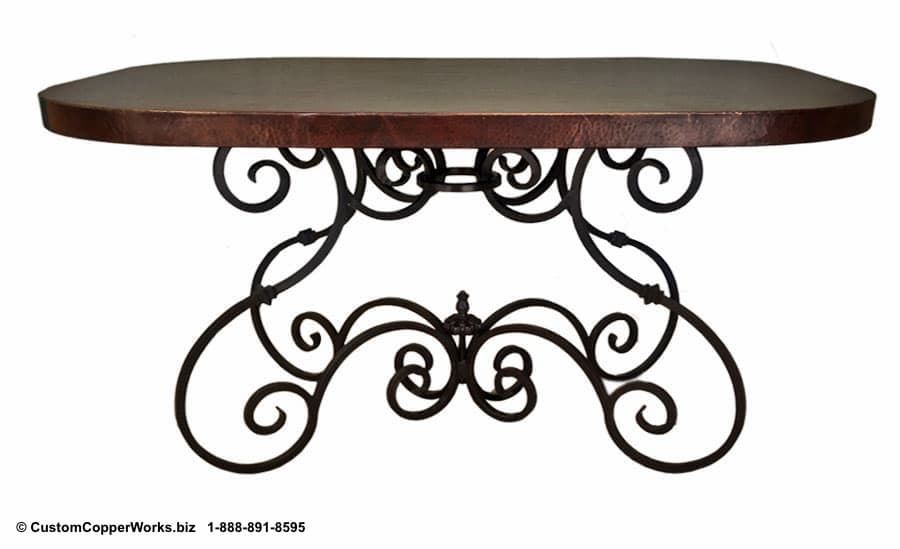 Copper top dining table Mounted on the Canela, forged iron table base modified for oval copper table top (Copy)