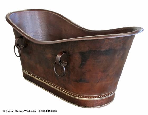 Hammered Copper Double Slipper Soaking Tub  Rivet and Rope Embossing (Copy)