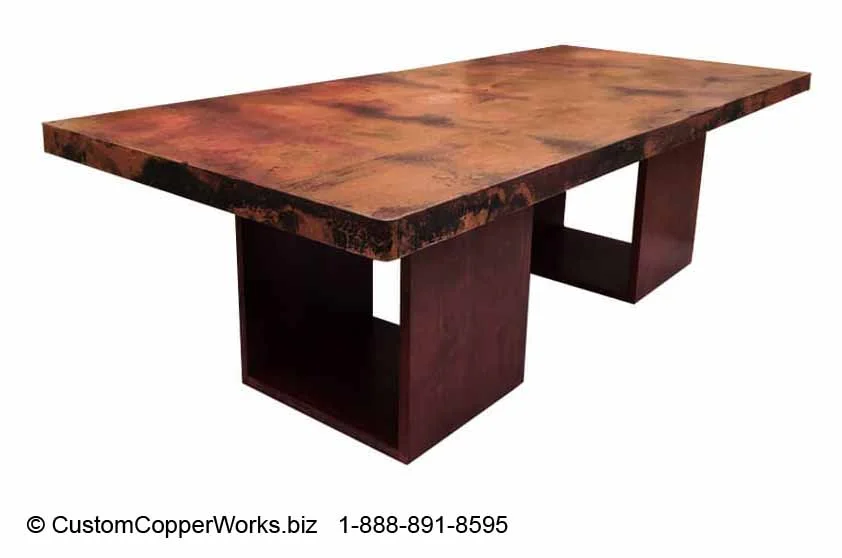 Copper Top Table, 96” x 48” x 3” Rectangle, Mounted on Wood Double Cube Table Base. Click on image for larger view. CCW Design #7.