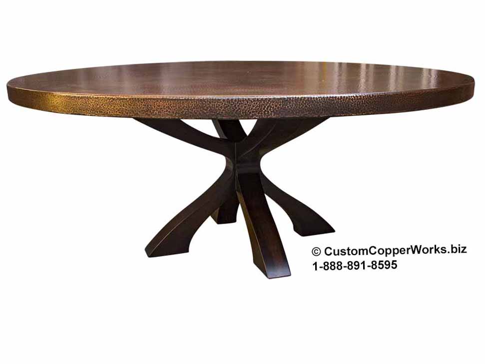 Round Copper Top Dining Table Itzel, Round Dining Table Base Wood