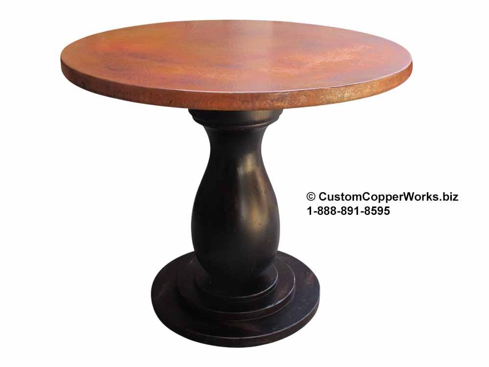Hand Hammered Round Copper Top Entryway Table Corina Wood