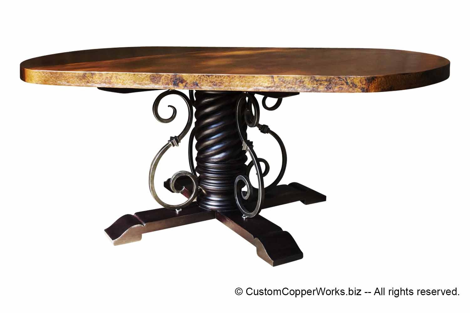 Copper Top Oval Table, Hand-carved Wood Table Base  (Copy)