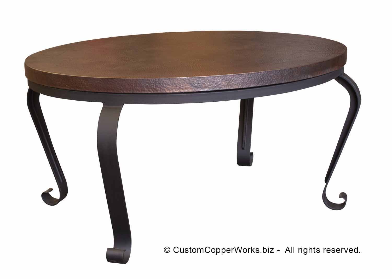  Oval copper top dining table; hand-forged iron  LORENA  table base. The timeless look of this copper top dining table design compliments Modern, Contemporary, Transitional décor palettes. 