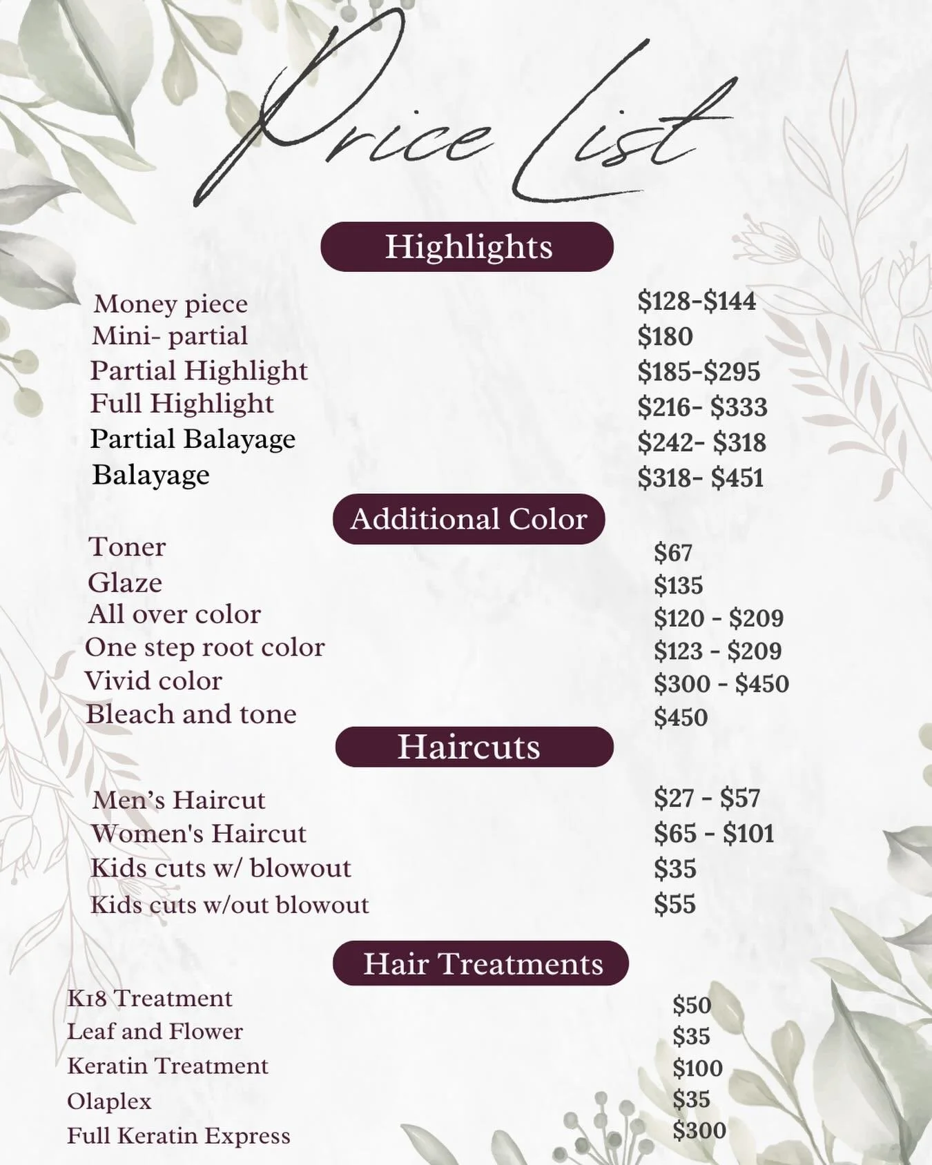 Updated service pricing ✨ Thank you for continuing to support our small business and our team, it truly means the world 🩷

#AtlantaSalon #HairSalon #SalonPricing #AtlantaHair #BeautyServices
