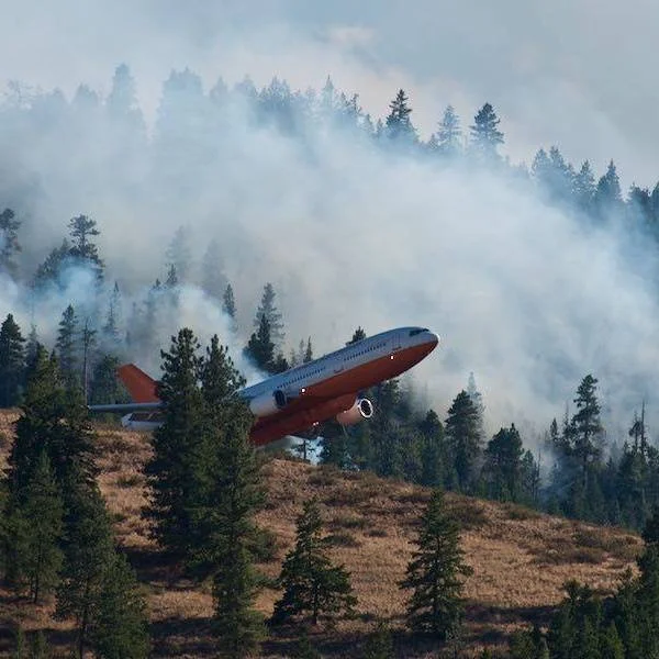 Fighting the fire, dropping fire retardant.