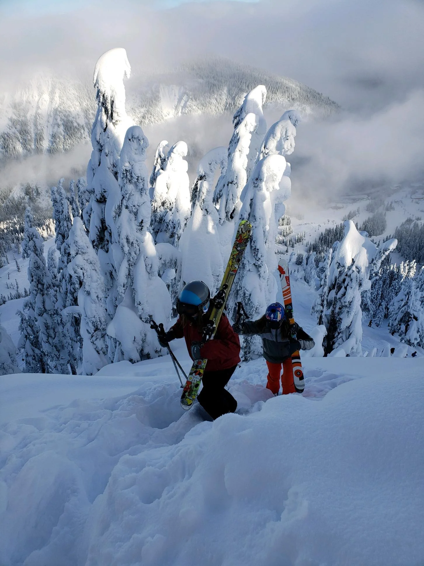 Tiera 14, Maizy 12. Climbing because chair lifts don’t go this high. YIKES! Photograph by Zebulon Groff A.K.A. Daddy of girls.