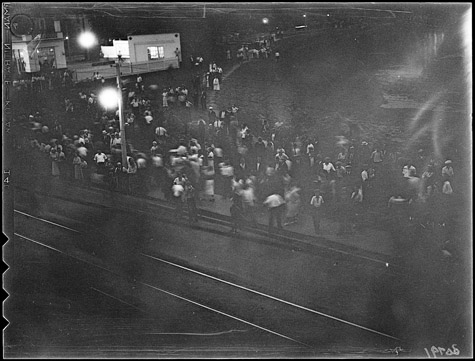 The only picture taken of the riot, by a Globe and Mail photographer Toronto Archives; fonds 1266, Globe and Mail Collection, item 30791