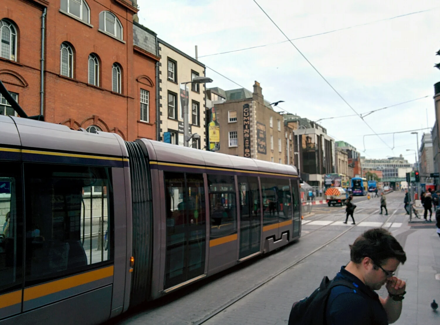 The tram in the city centre. The line is also used by emergency services and cyclists although I'm not sure its official as it makes for some awkward cycling.
