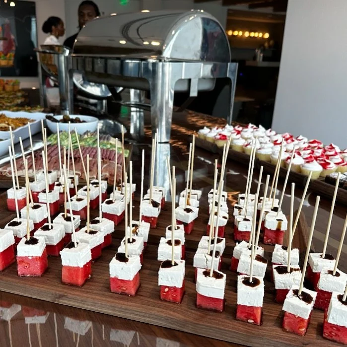 ✨ Office vibes just hit gourmet level. ✨
From sweet to savory, Chef Phoenix brought the full spread to today&rsquo;s corporate event&mdash;featuring fresh watermelon + feta skewers, charcuterie, mini desserts, and more.

🔪 Onsite chef service
🥗 Fre