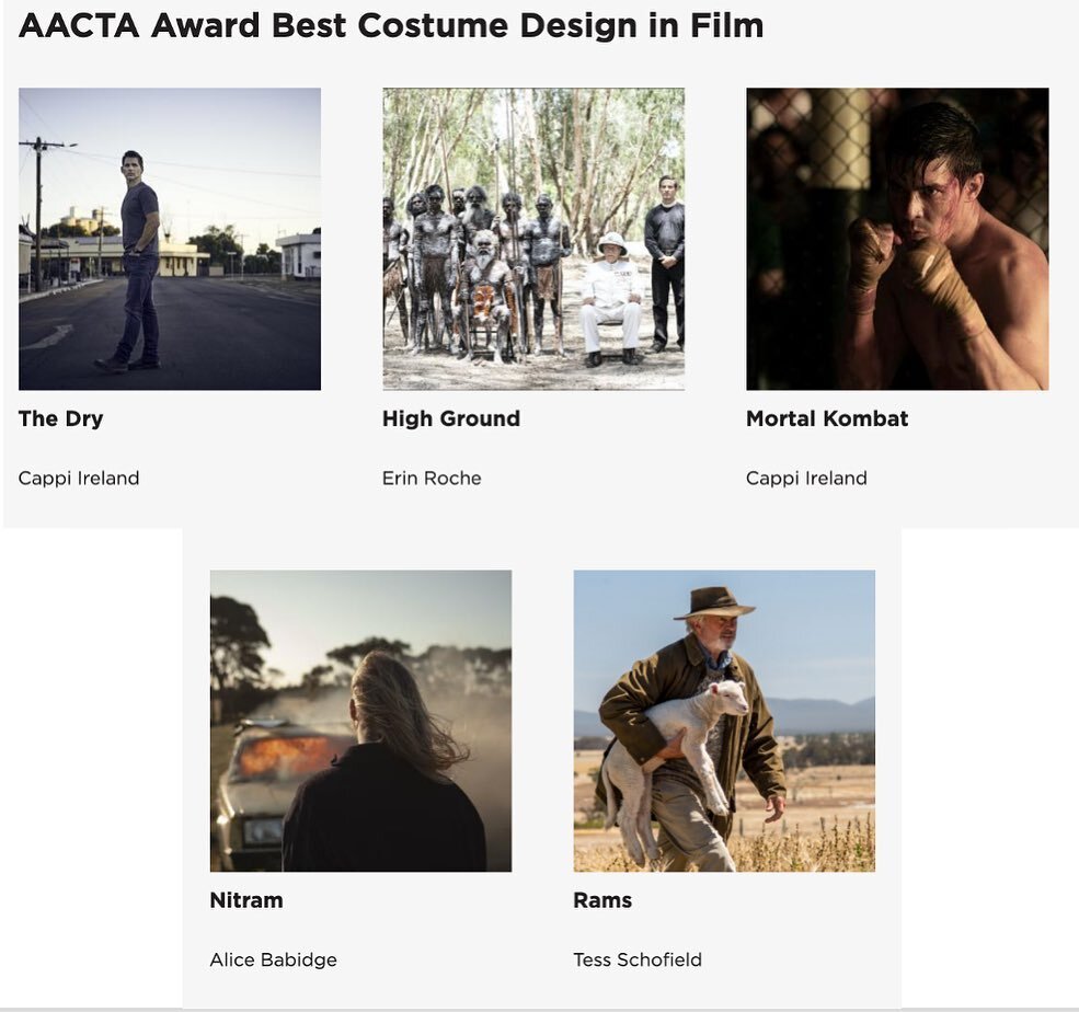 Thrilled to be acknowledged with my peers for the 2021 AACTA awards 🙌🏻
Big shout out to my &ldquo;A&rdquo;costume teams that are all a part of these nominations 👏🏻👏🏻👏🏻👏🏻

@aacta @sbsondemand @abctv 
 @simonmcquoid @robconnollyau @corriechen