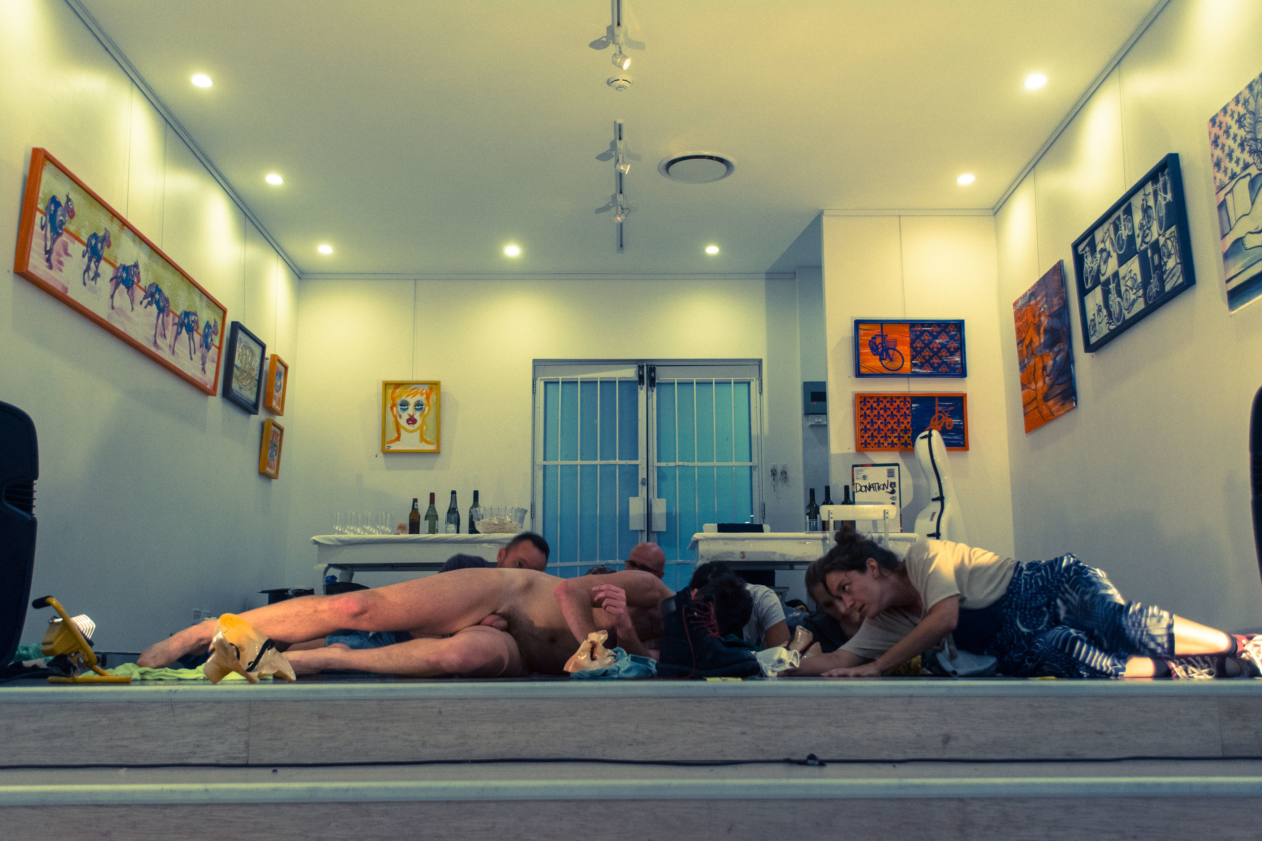 Vignettes of Identity - I invited some of the audience to dance with me whilst I was nude and they were clothed, imitating a slow ascending and descending modality that Dean taught me. Photo by Sarah Malone