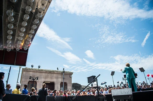 Hillary at a rally in Atlantic City, NJ (image here )