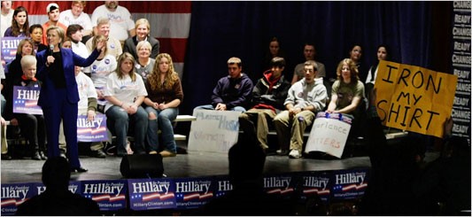 A protester demanding that Hillary iron his shirt in January 2008 (Image located here )