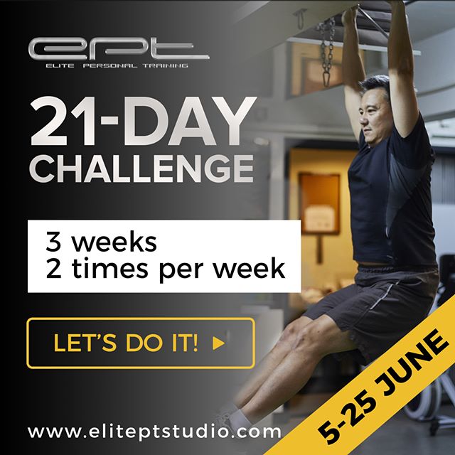 Make the first step to healthier you.

3 weeks, training 2 times a week, 2 x 1hr nutrition session &ndash; let&rsquo;s do it! We start on JUNE 5!

Sign up: https://goo.gl/eZKKvU

#21-daychallenge